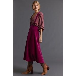 NEW Anthropologie Corduroy Pinafore Midi Skirt Suspenders